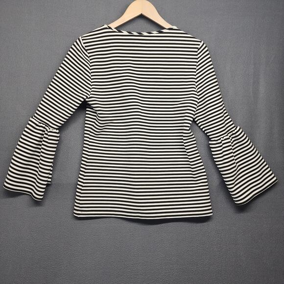 Calvin Klein Top Womens Medium Black White Striped Ruffle Sleeve Office Preppy - Picture 2 of 12